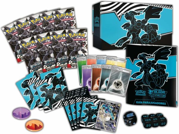 Pokémon: Caja de Entrenador Élite de Escarlata y Púrpura-Fulgor Negro: Zekrom de JCC (1 Carta de promoción con ilustración expandida de Thundurus, 9 Sobres de Mejora y Accesorios prémium) - Image 3